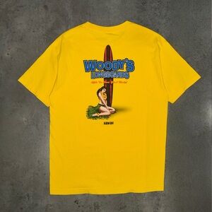 Y2K Funny Lewd Surf Tee Woodys Longboard Shop Pin Up Girl